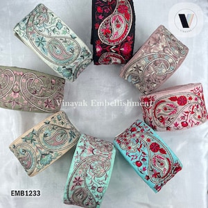9 yard 6.5 cm Paisley multicolor Indian Embroider fabric trim hatband sewing project trim jacket embellishment, bohemian handbag strap belt