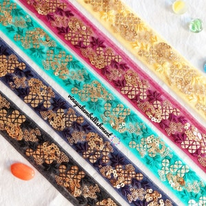 1.75" Sequins Embroidered Indian sari trims ribbon embellishment sewing trims Junk Journal,jewellry making,pasamaneria,Cintas, merceria
