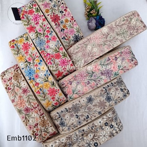 Ruban de tissu sari brodé floral multicolore de 2,5 pouces, couture de ceinture de sac bohème, bandeau, accessoires de chapeau de chaussures, Renda, Cintas
