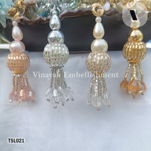 7.5 cm pair Gold Silver Pink beaded pearl Tassels, home decor lamp shades tassels, decorative Indian wedding dupatta lehenga costume latkan