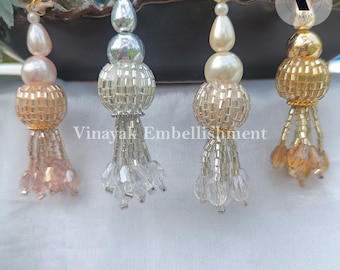 7.5 cm pair Gold Silver Pink beaded pearl Tassels, home decor lamp shades tassels, decorative Indian wedding dupatta lehenga costume latkan