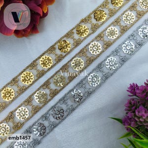 2 cm guld silver paljetter metalltråd broderad kant på metervara, kostymsömnad, smyckestillverkning, hattband, pannband väskrem bälte