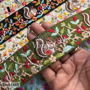5 cm Floral-Eichhörnchen muster Multicolor bestickt Stoffbesatz, Handtasche Riemen, DIY Handwerk Nähen Kleid, Lehenga Kostüm