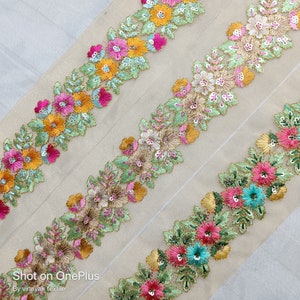 2" Decorative Multicolor Sequins Embroidered Sari Border trim, Indian galon Trim bag jacket Embellishment ribbon-Junk Journal, pasamaneria