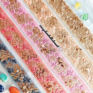 1.75" Sequins Embroidered Indian sari trims ribbon embellishment sewing trims Junk Journal,jewellry making,pasamaneria,Cintas, merceria