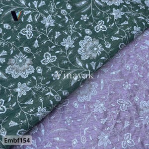 44" White thread Embroidered  Green, Purple Fabric, bohemian coat, wedding Party wear fabric, home decorative chair, sherwani suit fabric,