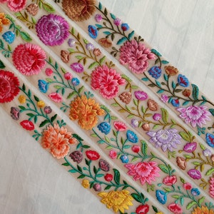 1.75" Floral Multi color Embroidered Net Mesh ribbon, Boho bag strap belt DIY crafting sewing, Bag-hat-jewelry making, hair band, trimming