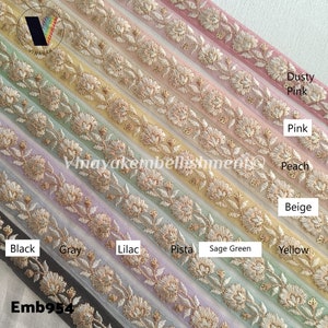 1&quot; Floral Cream White sequins Indian Embroidery ribbon Dress decorative border guitar Bag belt crafting sewing hatband jewelry accessories