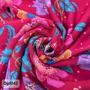 44&quot;Red Botanical Multicolor Floral Print Moonga Silk, Kimono-Tunic-Sari making Sewing fabric, Fashion Photo shoot, lehenga suit, backdrop