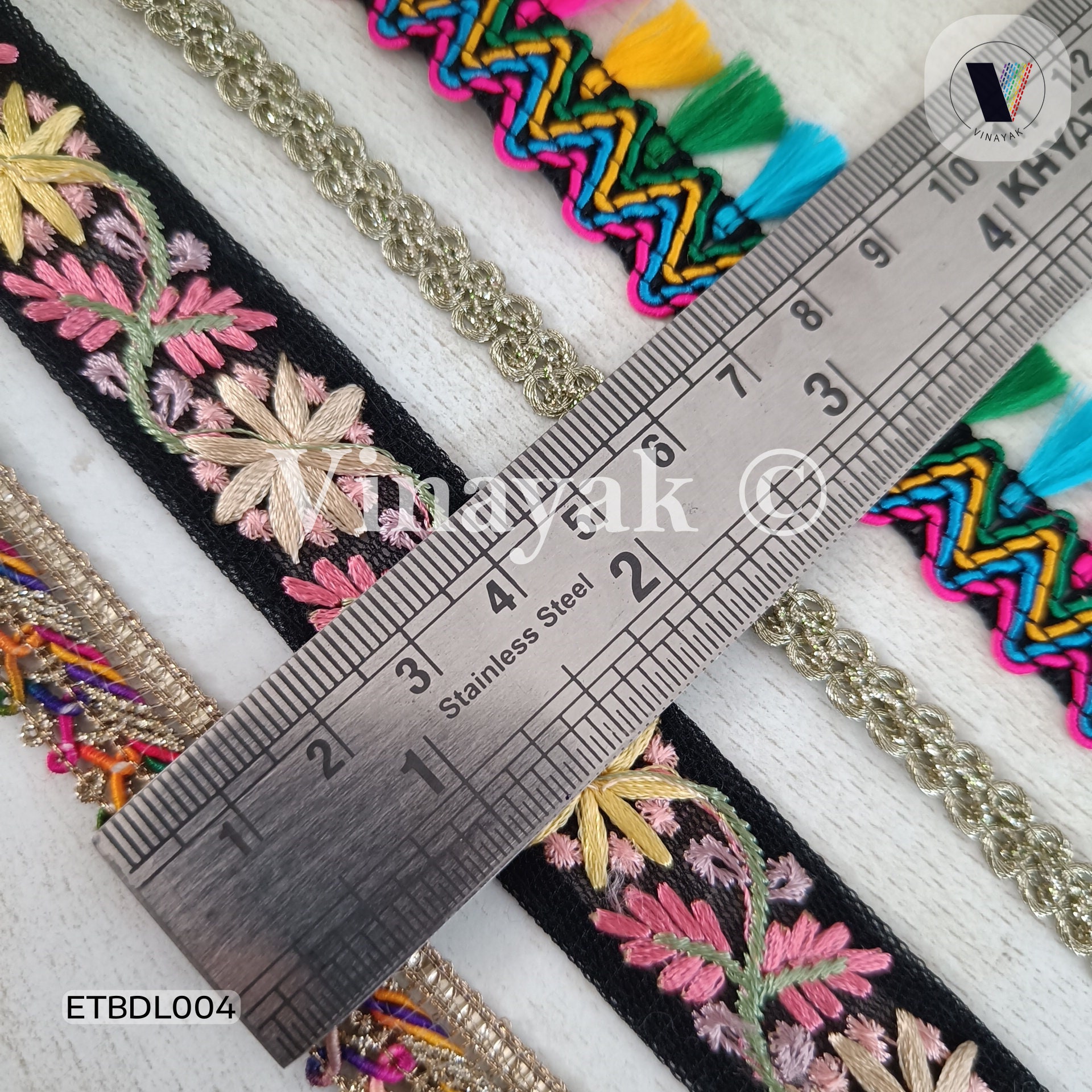 8 Pc by Yard Floral Mutli-color Black Embroidery Trims 8 Pc by Yard Floral Mutli-color Black Embroidery Trims