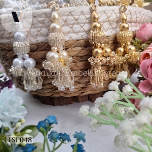 9 cm 2 pc pearl crystal beaded dangle Tassels, home décor, lamp shades tassels, dress decoration, Indian wedding dupatta lehenga latkan
