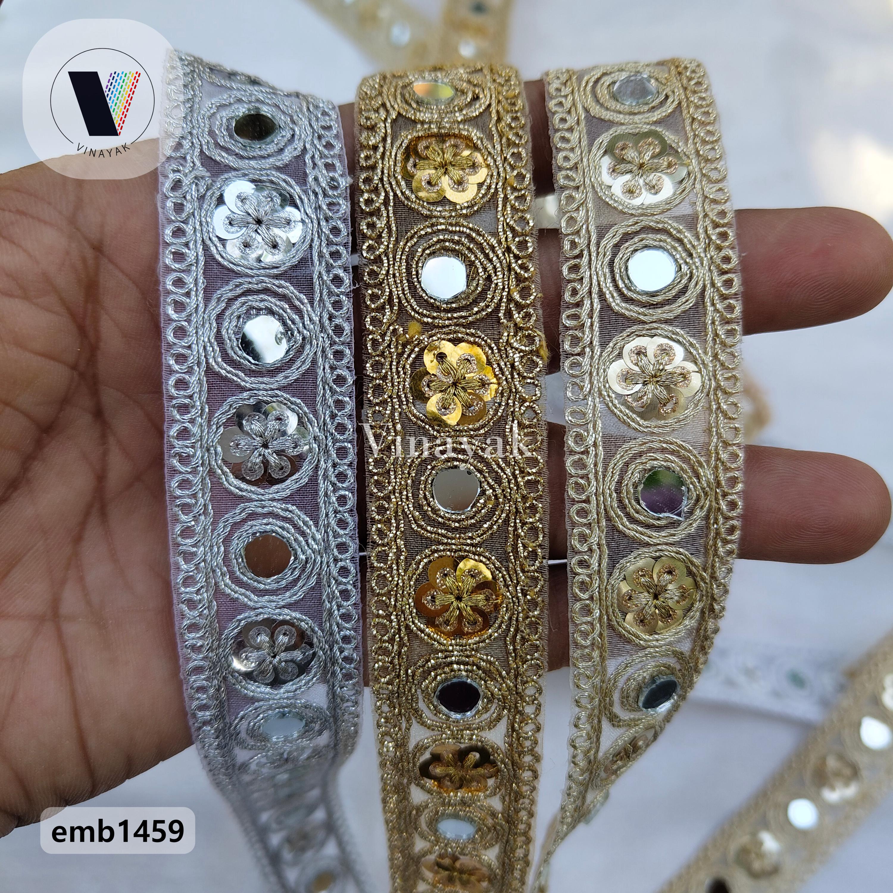 Cm Gold Silver Sequins Metallic Thread Embroidered Trim by