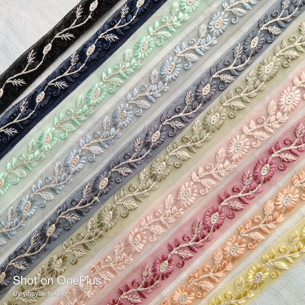 1,8 cm schmales besticktes Stoffband, indisches Band, Band zum nähen, Junk Journal, pasamaneria, renda