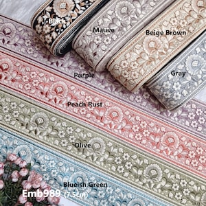 7,5 cm blommig vit rost broderad sari tygkantband indiskt hantverk hantverk sömnad hatt band gitarr bälte, skärp klänning boho påse
