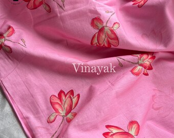 Pink Floral Print 100% cotton fabric, Sewing garments casual wear, boho skirt, Kaftan, quilting, soft light weight material, cushion cover