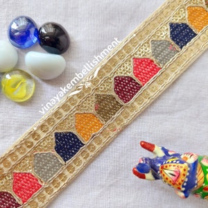 1.5" Sequins multicolor Embroidered Indian sari trims ribbon embellishment sewing trims Junk Journal,jewellry making,pasamaneria,Cintas
