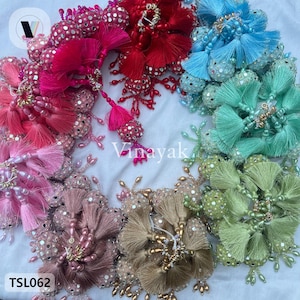 Pair of 5 inch- 9 color options beaded pearl Mirror Tassels, decorative lamp shade tassels,  Indian wedding costume dupatta lehenga latkan