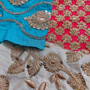15/30/50 pcs 5&quot; wide lot rhinestone beaded remnant Indian Embroidery fabrics grab bag Decorative Junk Journal scrapbooking, doll making sew