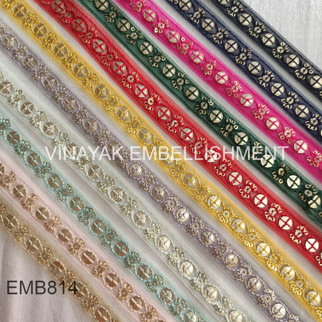 1.5cm Narrow Sequins Thread Indian Embroidered Sari Border Trim Indian ...