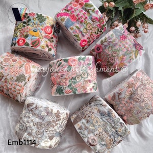 4" Floral Multi color Embroider tulle ribbons, Boho bag strap pouch belt DIY crafting sewing ,hatband, jewelry making, hairband-bow ribbon