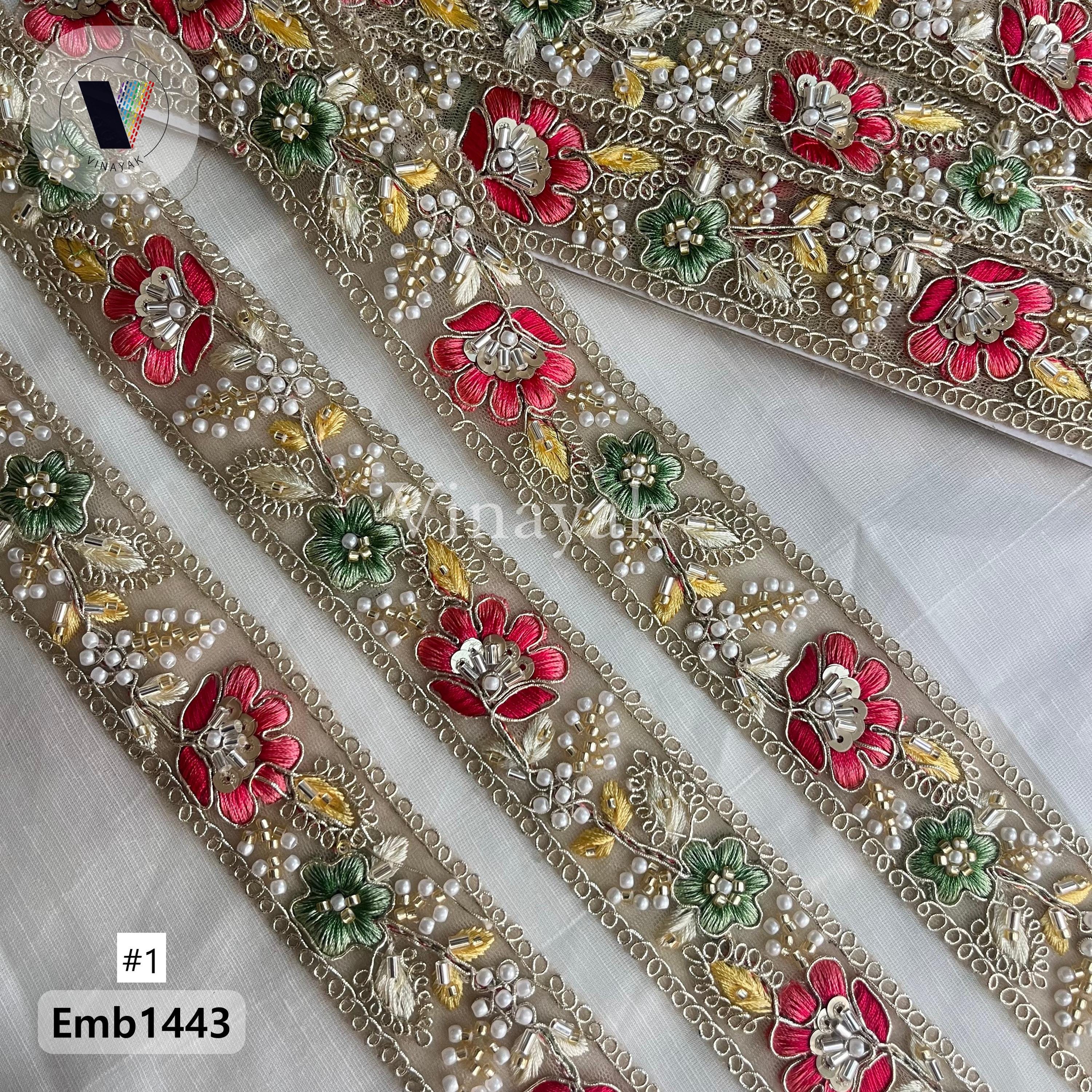 Multicolor 3 Cm Wide Golden Thread Beaded Pearl Moti Handwork Embroider ...