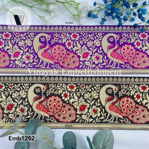 10 cm indio étnico pavo real tejido adornos cinta Jacquard, acolchado loco, proyecto de costura DIY, encaje de borde Banarasi sari, cinturón de faja, banda de sombrero