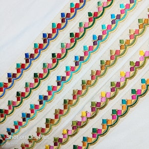 1&quot; Indiase geometrie borduurwerk Trims sari stof lint naaien Crafting, sieraden maken boho tas junk tijdschriften, vrouwen jurk trim pasamaneria