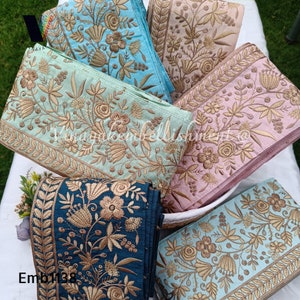Guarnição de tecido sari bordado floral bege marrom de 5 polegadas, bolsa de costura artesanal faixa vestido cinto cortina melhoria da casa, acabamento de vestido de casamento
