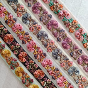 1.75" Floral Multi color Embroidered Netting ribbon, Boho bag strap belt DIY crafting sewing, Bag-hat-jewelry making, headband-hair bow