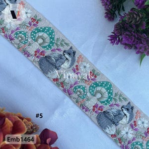 5 cm Floral-Fox pattern Multicolor Embroidered Fabric trim, Hand bag purse strap, DIY crafting sewing dress trim, lehenga costume border
