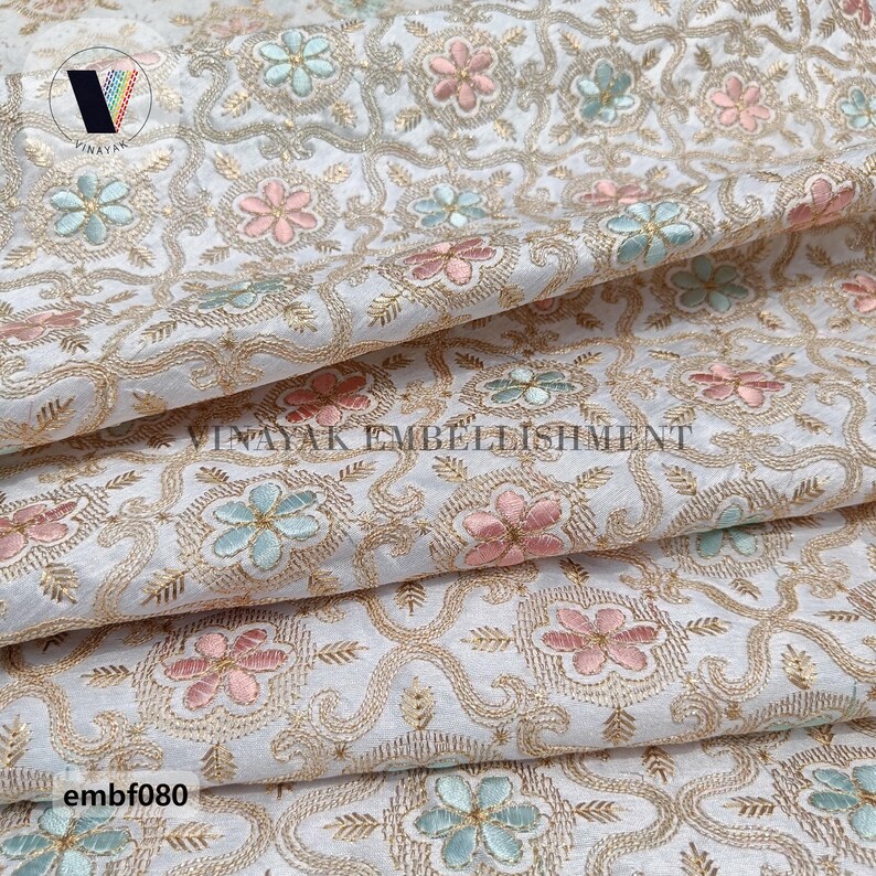 44 Gold Zari Thread Sequins Embroidered Dupioni Fabric, Jacket Sherwani