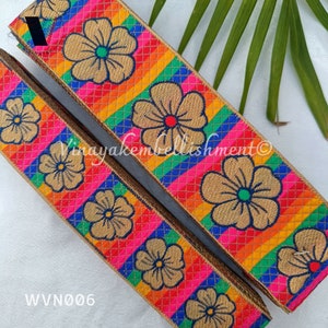 3 yardas 1,25 "-2" adornos tejidos de oro floral multicolor cinta Jacquard, mejora de cortina, acolchado loco, cinta de diadema de lazo, proyecto de costura