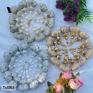 Pair of 8 cm 3 color options beaded pearl Handmade Tassels, decorative lamp shade tassels,  Indian wedding costume dupatta lehenga latkan