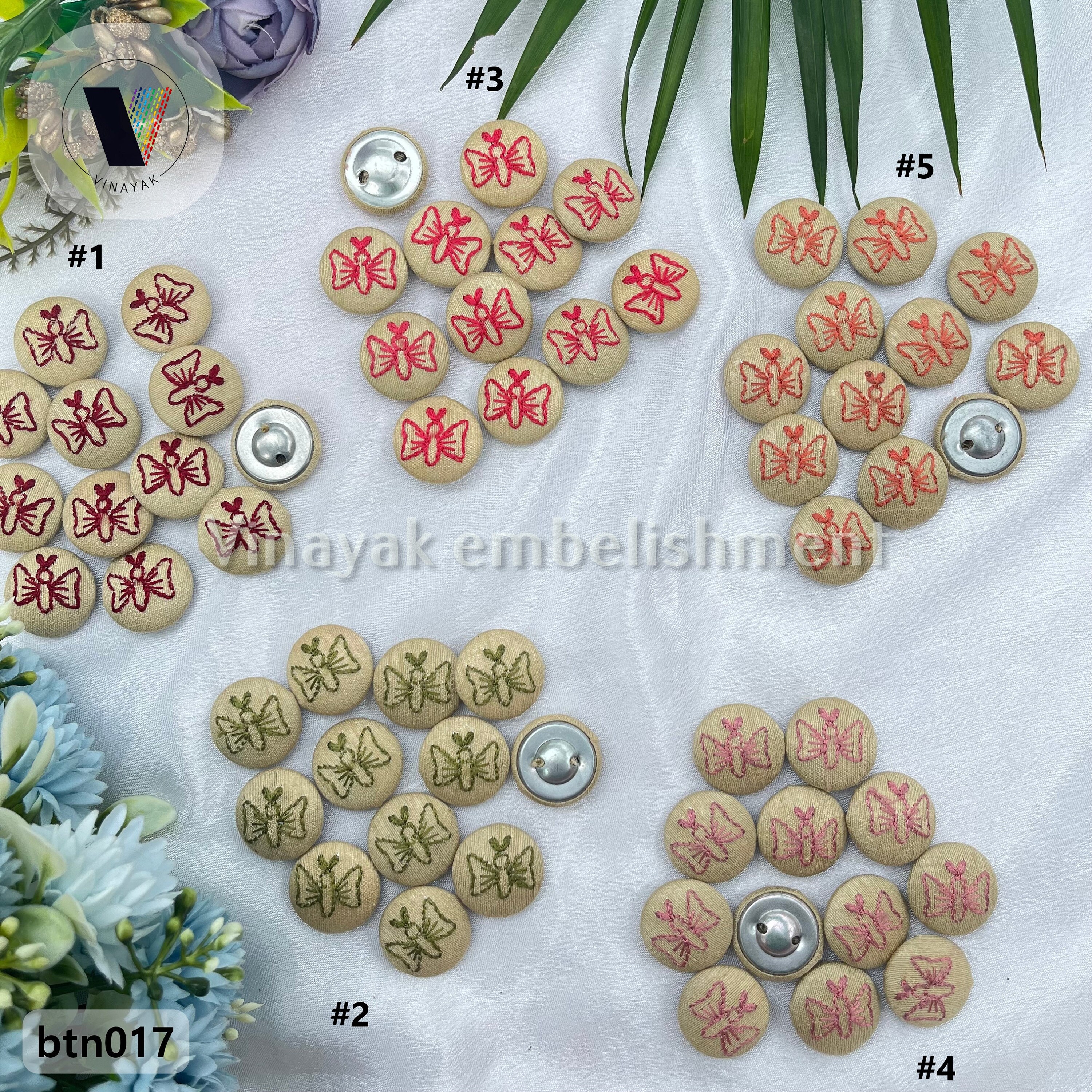 6 Pc 2 Cm Butterfly Thread Embroider on Beige Fabric Button Sew-on ...