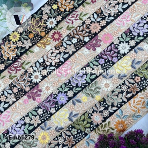 9 yards 7 cm Beige Black Floral Embroidery fabric trims ribbons, Tote bag strap belt crafting sewing ,hatband, jewelry making, hairband-bow