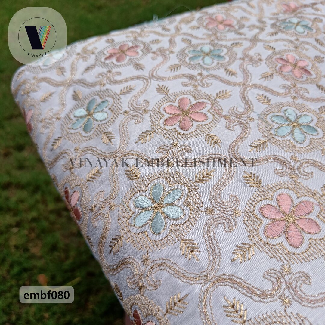 44 Gold Zari Thread Sequins Embroidered Dupioni Fabric, Jacket Sherwani