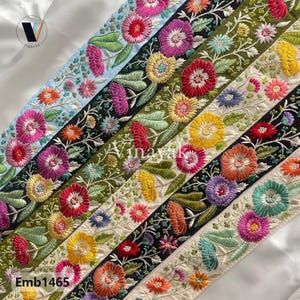 Embroidered Floral Sari Trim: Multicolor Indian Lace, 2" Wide