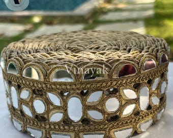 5.5 cm Gold Reflective Mirror Cutwork scalloped Embroidered trim by yard, Sewing Waist Belt, saree border, choker Mirror Band, dress add on