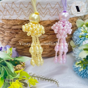 2 pc 10 cm long Pastel pearl beaded Tassels, Decorative home décor tassels, holiday decoration tassels Dress ornament, Lamp shade tassels