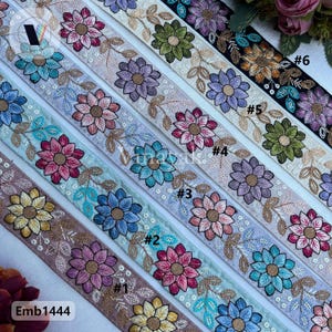 9 yards 4 cm Multi floral Embroidered fabric trim border, Indian lace, handbag strap, sewing crafting, dog collar, Upholstery- Sash Belt