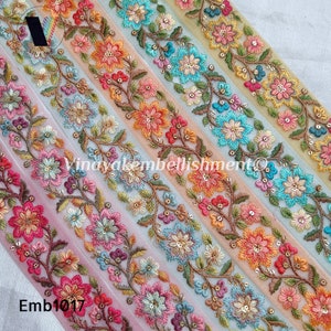 1.5" Floral Multi color Floral Embroidery Indian ribbons, Boho bag strap belt DIY crafting sewing ,hatband, jewelry making, hairband-bow