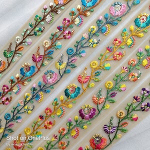 1.25" multicolor Embroidered trim by yard Decorative Sari Border fabric ribbon embellishment sewing crafting Junk Journal, jewelry making