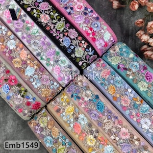 4 cm Multicolor Bright Floral Embroidery ribbon trims by yard, jewelry making, pasamaneria, hatband making, headband bow, bag-pouch trim