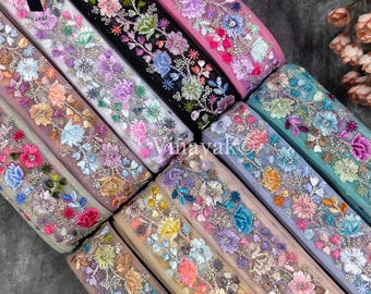 4 cm Multicolor Bright Floral Embroidery ribbon trims by yard, jewelry making, pasamaneria, hatband making, headband bow, bag-pouch trim