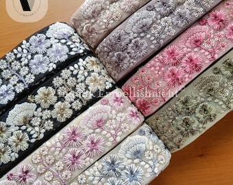 5 cm Floral white thread Indian Embroidery Intricate ribbon, guitar belt, Bag Purse replacement strap, crafting sewing, jewelry accessories
