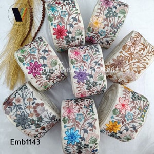 Cinta de tela bordada con hilo multicolor pastel brillante de 3" para cinturón de guitarra y cámara, para hacer bandas para sombreros, adornos para lehengas de bodas y adornos para bolsos tipo cartera