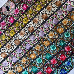 7 cm Floral Multicolor By the yard Embroidered saree trim, bag purse strap-lehenga lace, fedora hatband dog collar, vintage costume trims