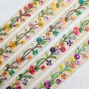 1.25" multicolor Embroidered trim by yard Decorative Sari Border fabric ribbon embellishment sewing crafting Junk Journal,jewellry making