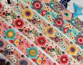 5 cm Multicolor Bright Floral Embroidery ribbon trims by yard, jewelry making, pasamaneria, hatband making, headband bow, bag-pouch trim