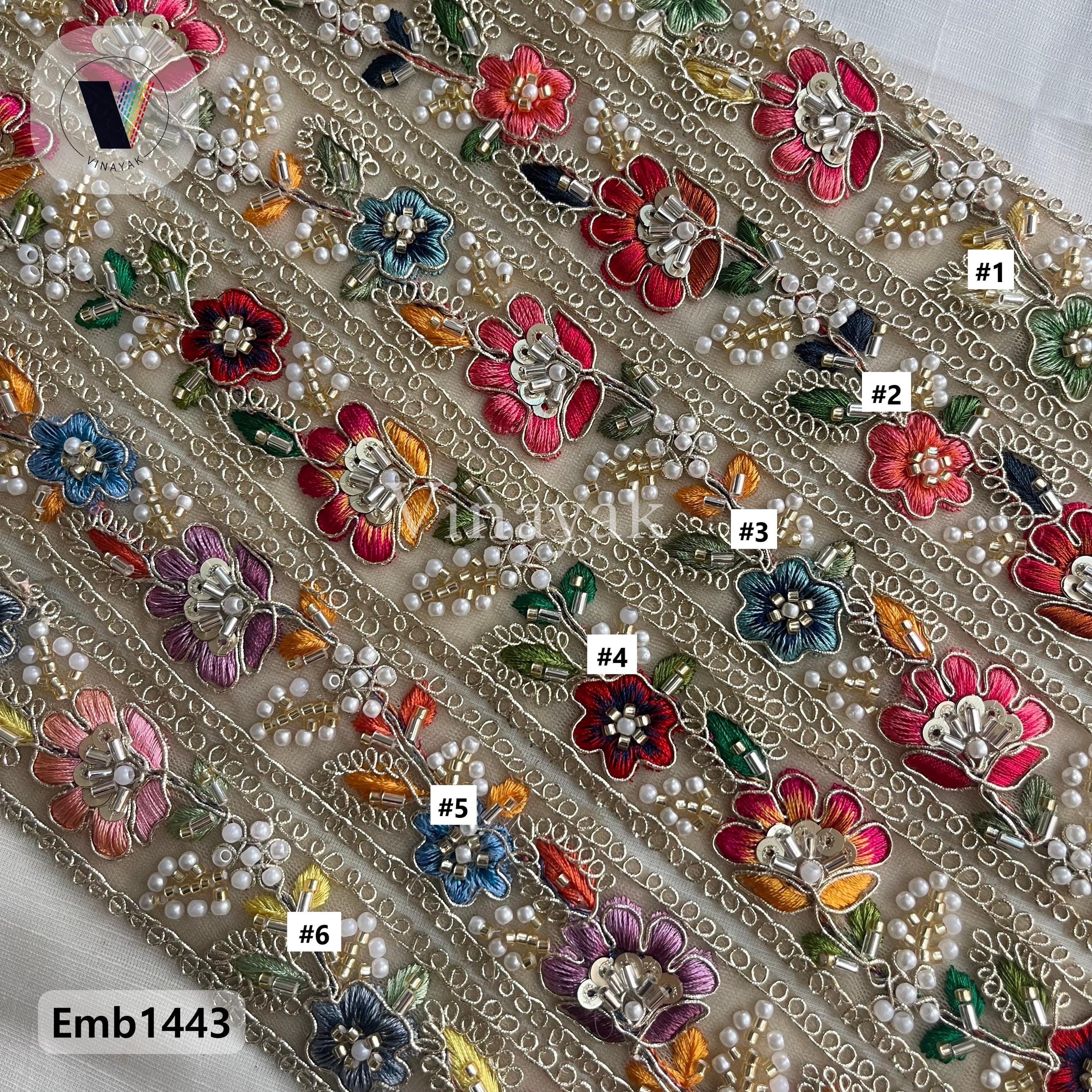 Multicolor 3 Cm Wide Golden Thread Beaded Pearl Moti Handwork Embroider ...